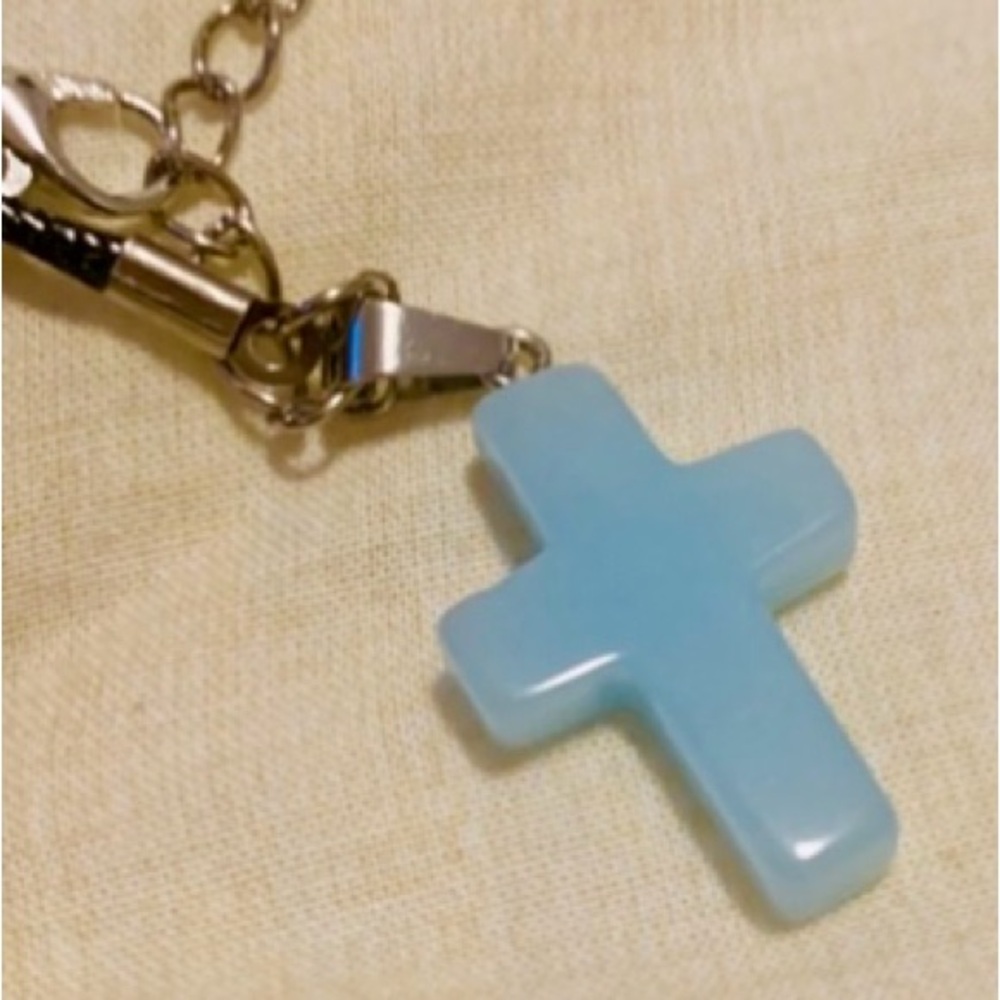 Stylish Milky Powder Blue Cross Pendant Necklace